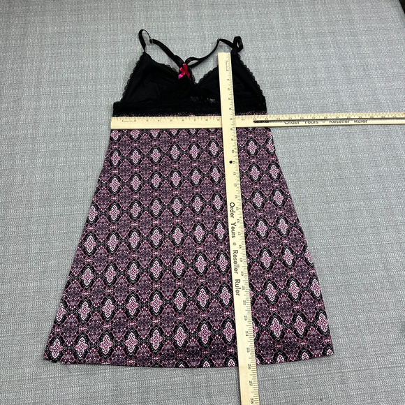 Y2K Lingerie Slip Dress Mini size Small Babydoll Pink Black Lace Retro - Picture 9 of 12